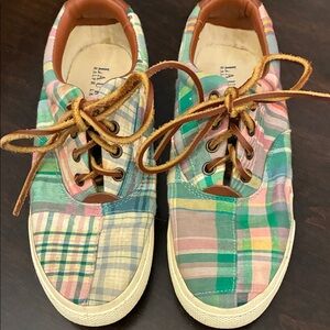 Lauren/Ralph Lauren Multicolor Plaid Veeta Patchwork Sneakers with leather ties